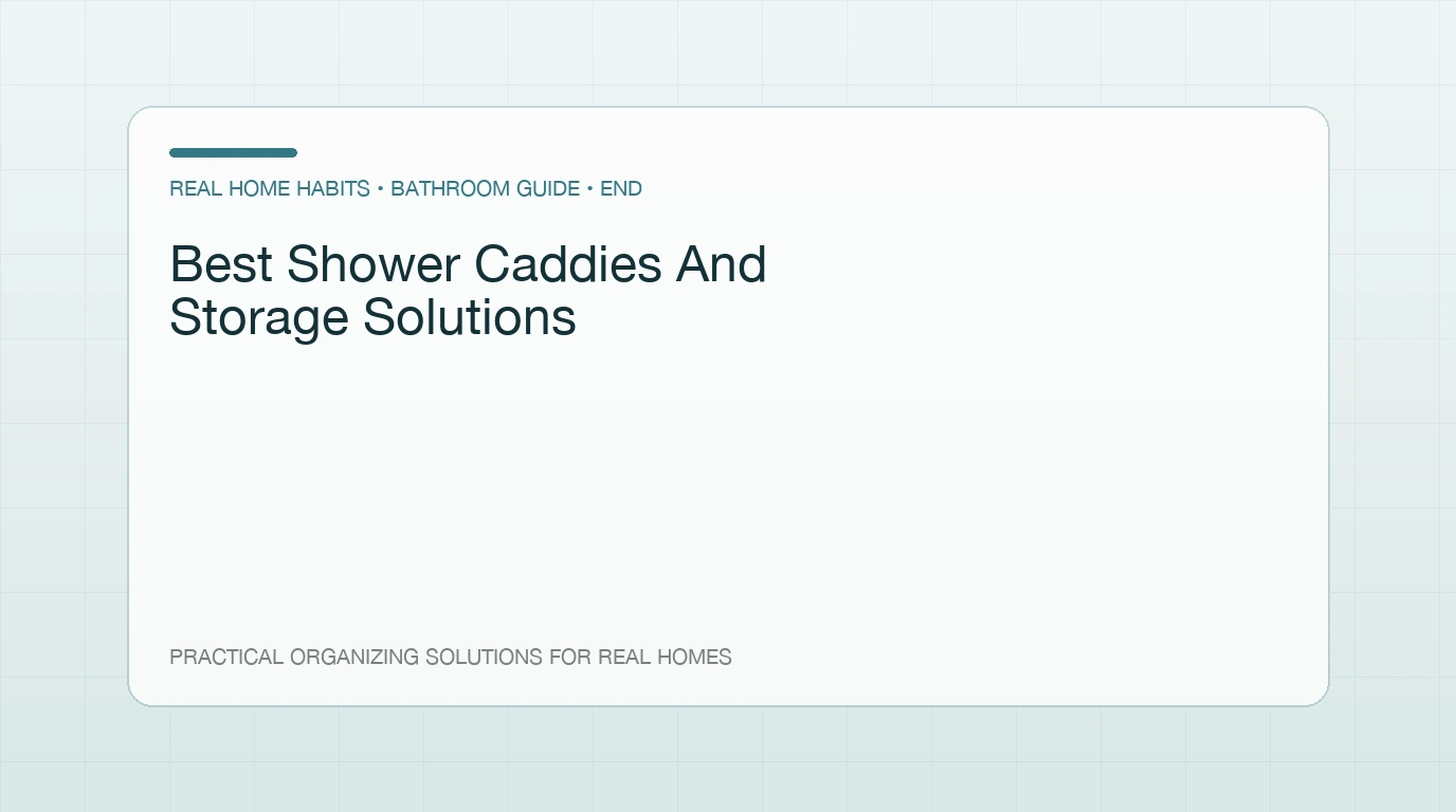 Adhesive corner shelf holding shampoo bottles in a tiled shower corner
